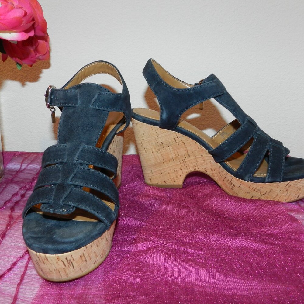 Coach Kennedy Platform Wedge Suede Sandals Size 6 Midnight Navy - Picture 2 of 11